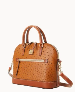 Dooney & Bourke Ready For the Getaway|Exotic Leather<Ostrich Domed Zip Satchel Caramel