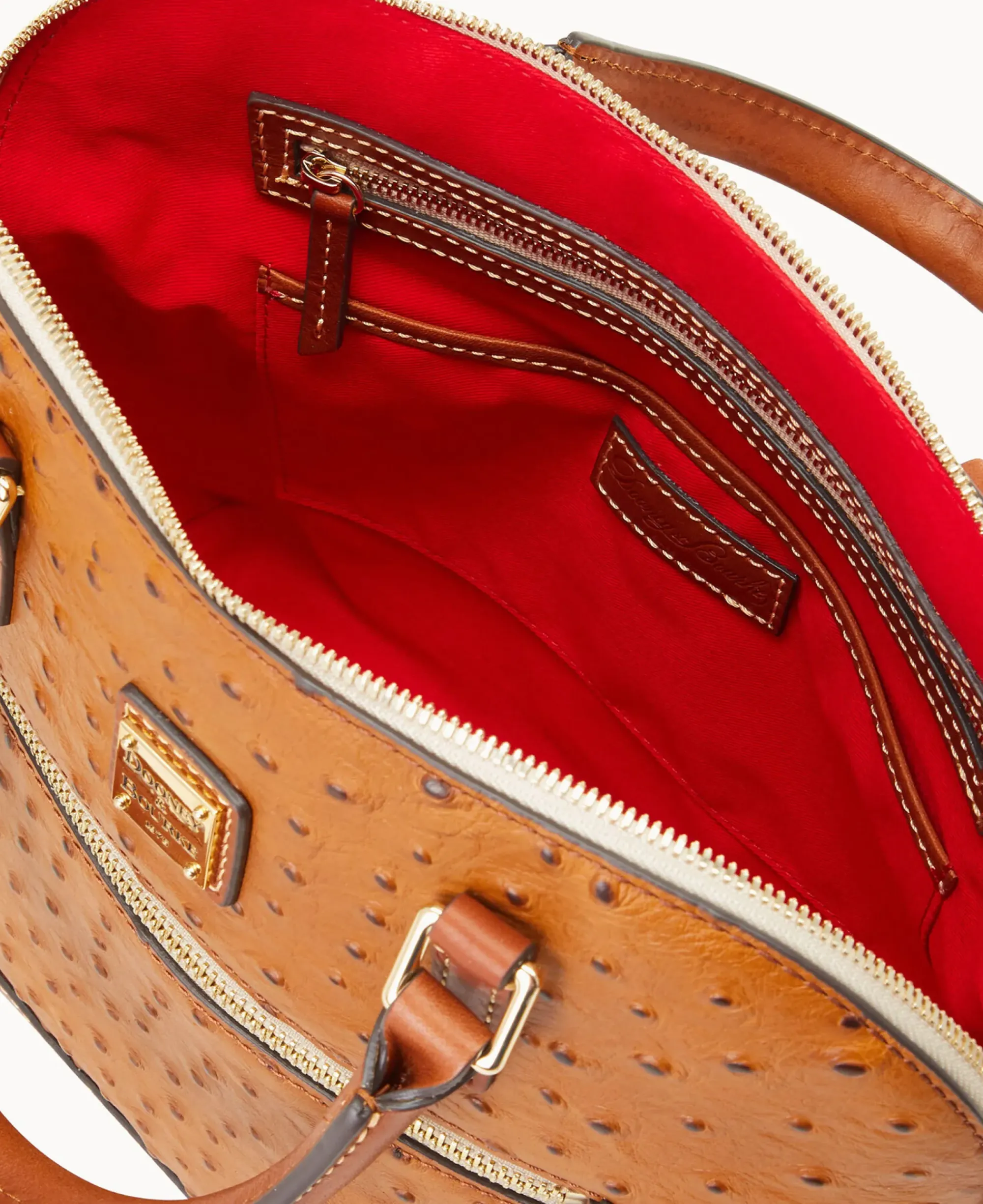 Dooney & Bourke Ready For the Getaway|Exotic Leather<Ostrich Domed Zip Satchel Caramel