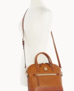 Dooney & Bourke Ready For the Getaway|Exotic Leather<Ostrich Domed Zip Satchel Caramel