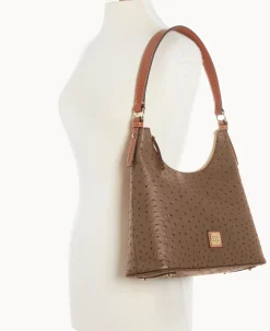 Dooney & Bourke Exotic Leather|Shoulder Bags<Ostrich Hobo Mushroom