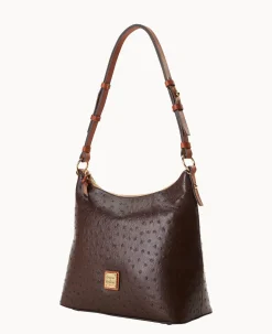 Dooney & Bourke Exotic Leather|Shoulder Bags<Ostrich Hobo Brown Tmoro