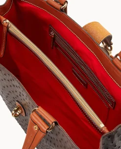 Dooney & Bourke Exotic Leather|Shoulder Bags<Ostrich Large Logo Lock Tote Brown Tmoro