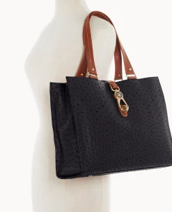 Dooney & Bourke Exotic Leather|Shoulder Bags<Ostrich Large Logo Lock Tote Black