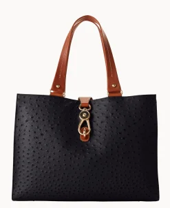 Dooney & Bourke Exotic Leather|Shoulder Bags<Ostrich Large Logo Lock Tote Black