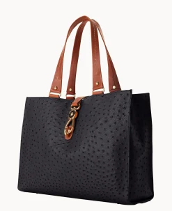 Dooney & Bourke Exotic Leather|Shoulder Bags<Ostrich Large Logo Lock Tote Black