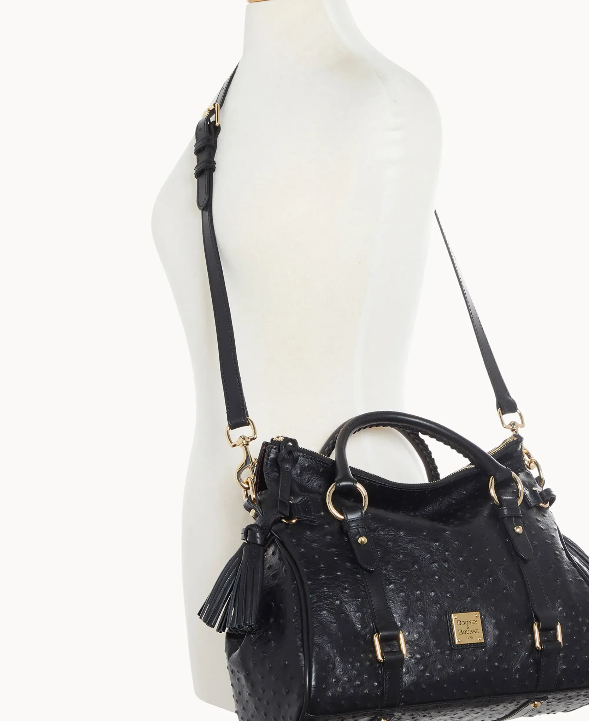 Dooney & Bourke Exotic Leather|Shoulder Bags<Ostrich Large Satchel Black