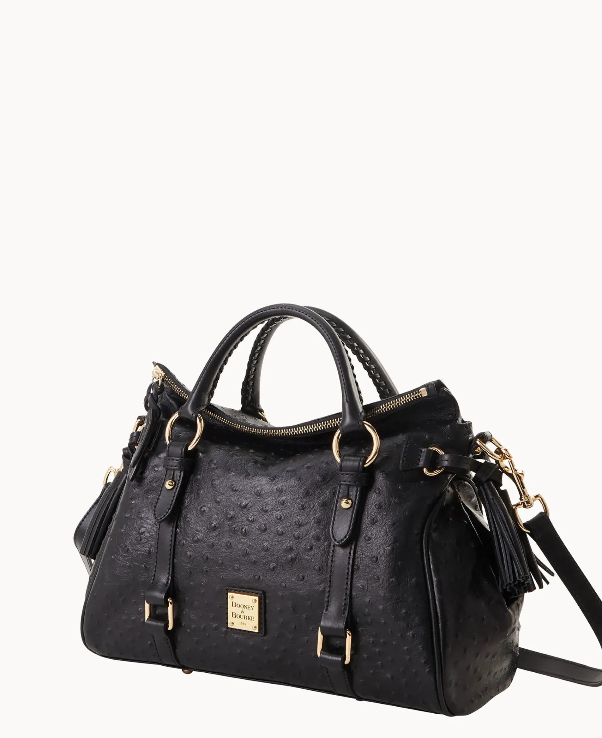 Dooney & Bourke Exotic Leather|Shoulder Bags<Ostrich Large Satchel Black