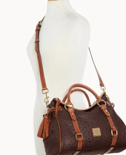 Dooney & Bourke Exotic Leather|Shoulder Bags<Ostrich Large Satchel Brown Tmoro