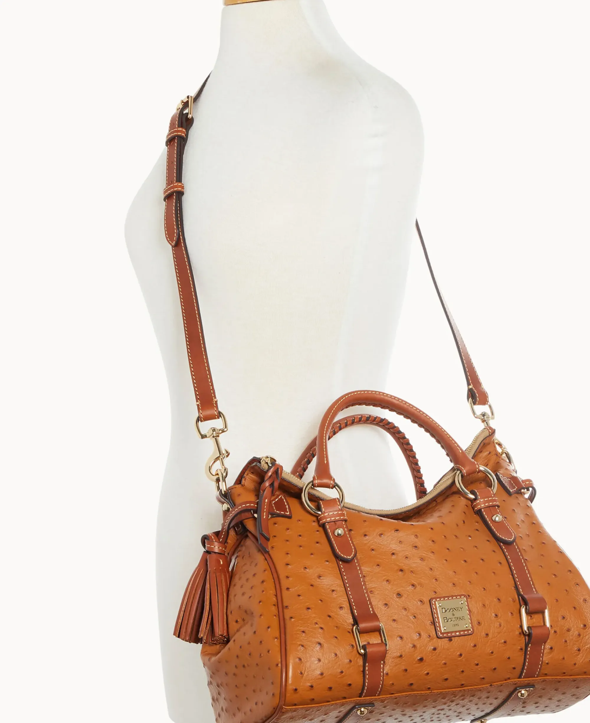 Dooney & Bourke Exotic Leather|Shoulder Bags<Ostrich Large Satchel Caramel