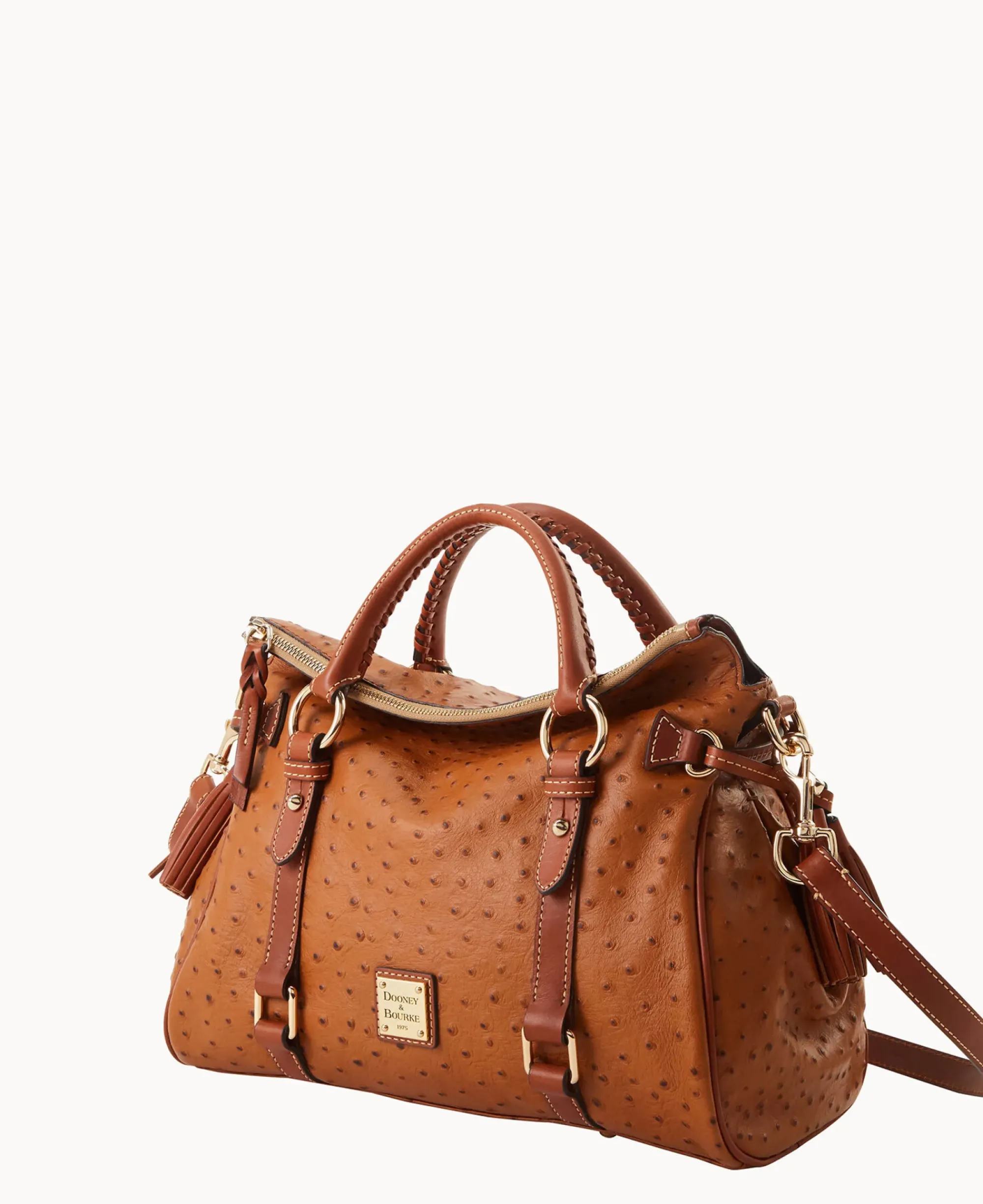Dooney & Bourke Exotic Leather|Shoulder Bags<Ostrich Large Satchel Caramel
