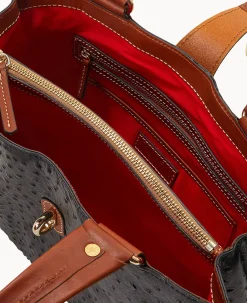 Dooney & Bourke Exotic Leather|Shoulder Bags<Ostrich Medium Logo Lock Tote Black