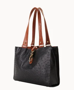 Dooney & Bourke Exotic Leather|Shoulder Bags<Ostrich Medium Logo Lock Tote Black