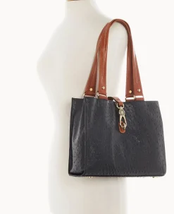 Dooney & Bourke Exotic Leather|Shoulder Bags<Ostrich Medium Logo Lock Tote Black