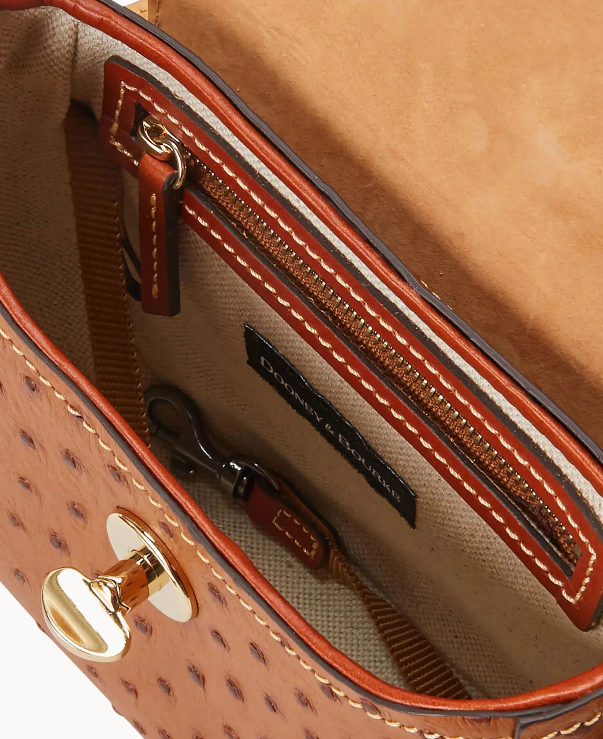 Dooney & Bourke The Ostrich Turnlock Collection|Exotic Leather<Ostrich Turnlock Flap Saddle Caramel