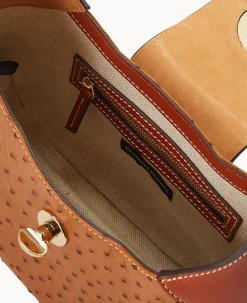 Dooney & Bourke The Ostrich Turnlock Collection|Picnic in the Park<Ostrich Turnlock Hobo 26 Caramel