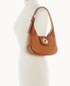 Dooney & Bourke The Ostrich Turnlock Collection|Picnic in the Park<Ostrich Turnlock Hobo 26 Caramel