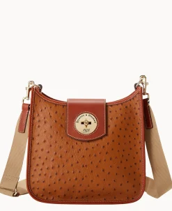 Dooney & Bourke The Ostrich Turnlock Collection|Exotic Leather<Ostrich Turnlock Messenger 28 Caramel