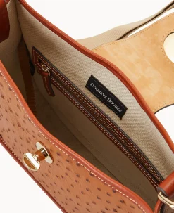 Dooney & Bourke The Ostrich Turnlock Collection|Exotic Leather<Ostrich Turnlock Messenger 28 Caramel