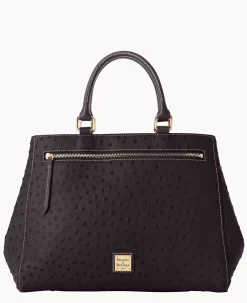 Dooney & Bourke Ready For the Getaway|Exotic Leather<Ostrich Zip Satchel Black Black