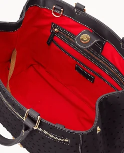 Dooney & Bourke Ready For the Getaway|Exotic Leather<Ostrich Zip Satchel Black Black
