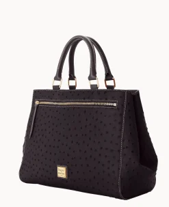 Dooney & Bourke Ready For the Getaway|Exotic Leather<Ostrich Zip Satchel Black Black