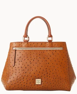 Dooney & Bourke Ready For the Getaway|Exotic Leather<Ostrich Zip Satchel Caramel