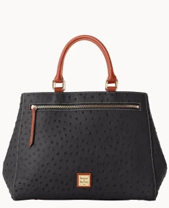 Dooney & Bourke Ready For the Getaway|Exotic Leather<Ostrich Zip Satchel Black