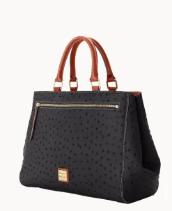 Dooney & Bourke Ready For the Getaway|Exotic Leather<Ostrich Zip Satchel Black