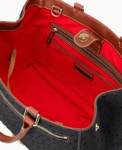 Dooney & Bourke Ready For the Getaway|Exotic Leather<Ostrich Zip Satchel Black