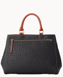 Dooney & Bourke Ready For the Getaway|Exotic Leather<Ostrich Zip Satchel Black