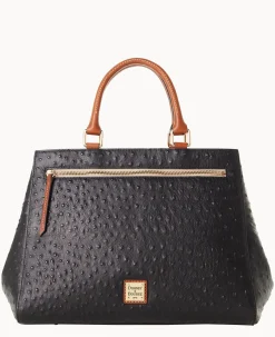 Dooney & Bourke Ready For the Getaway|Exotic Leather<Ostrich Zip Satchel Black