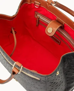 Dooney & Bourke Ready For the Getaway|Exotic Leather<Ostrich Zip Satchel Black
