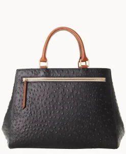 Dooney & Bourke Ready For the Getaway|Exotic Leather<Ostrich Zip Satchel Black