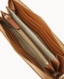 Dooney & Bourke The Pebble Grain Collection|Grab and Go<Pebble Grain Large Zip Around Wristlet Caramel