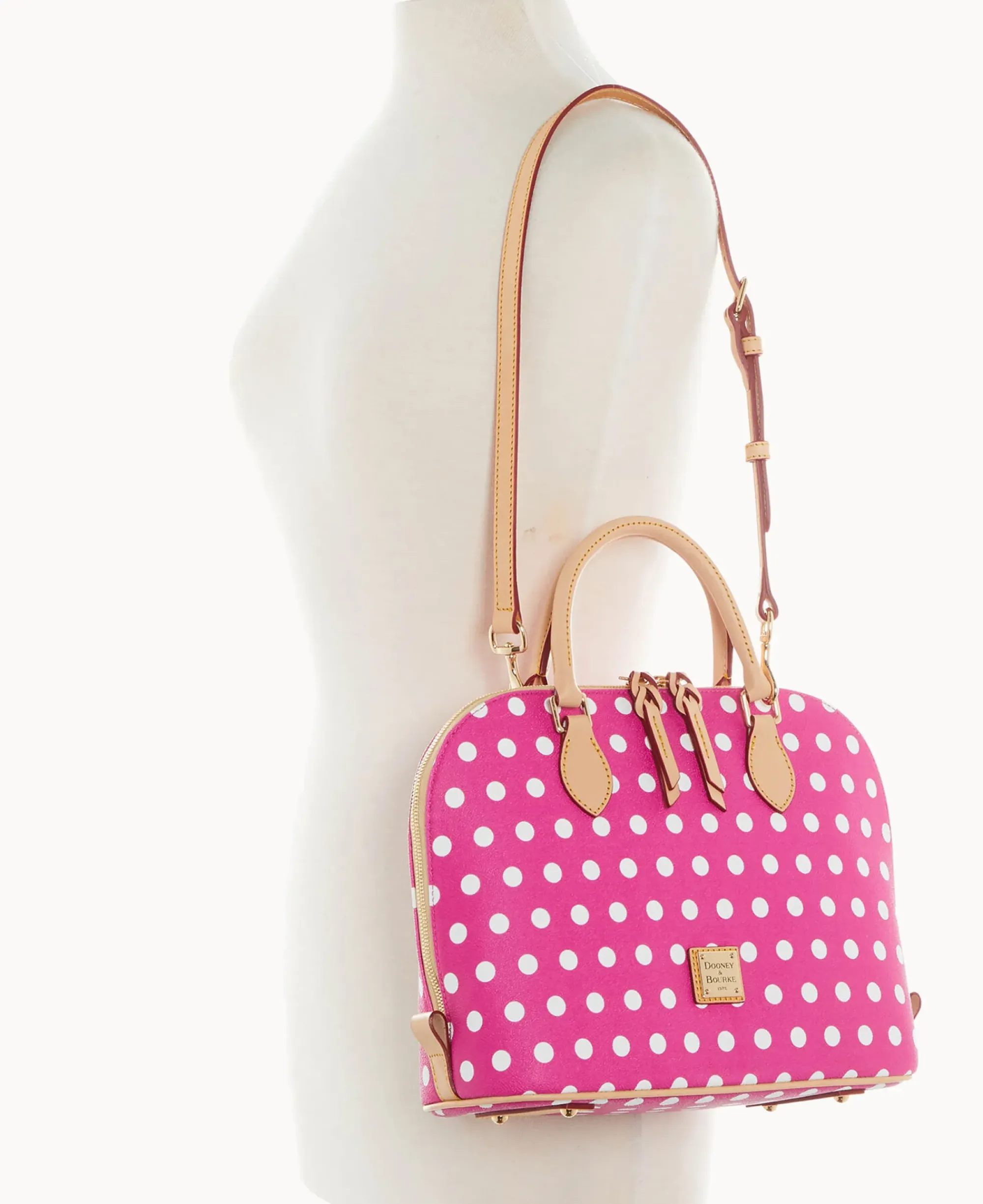 Dooney & Bourke Spring Style|Printed Fabric<Polka Dot Zip Zip Satchel Fuchsia