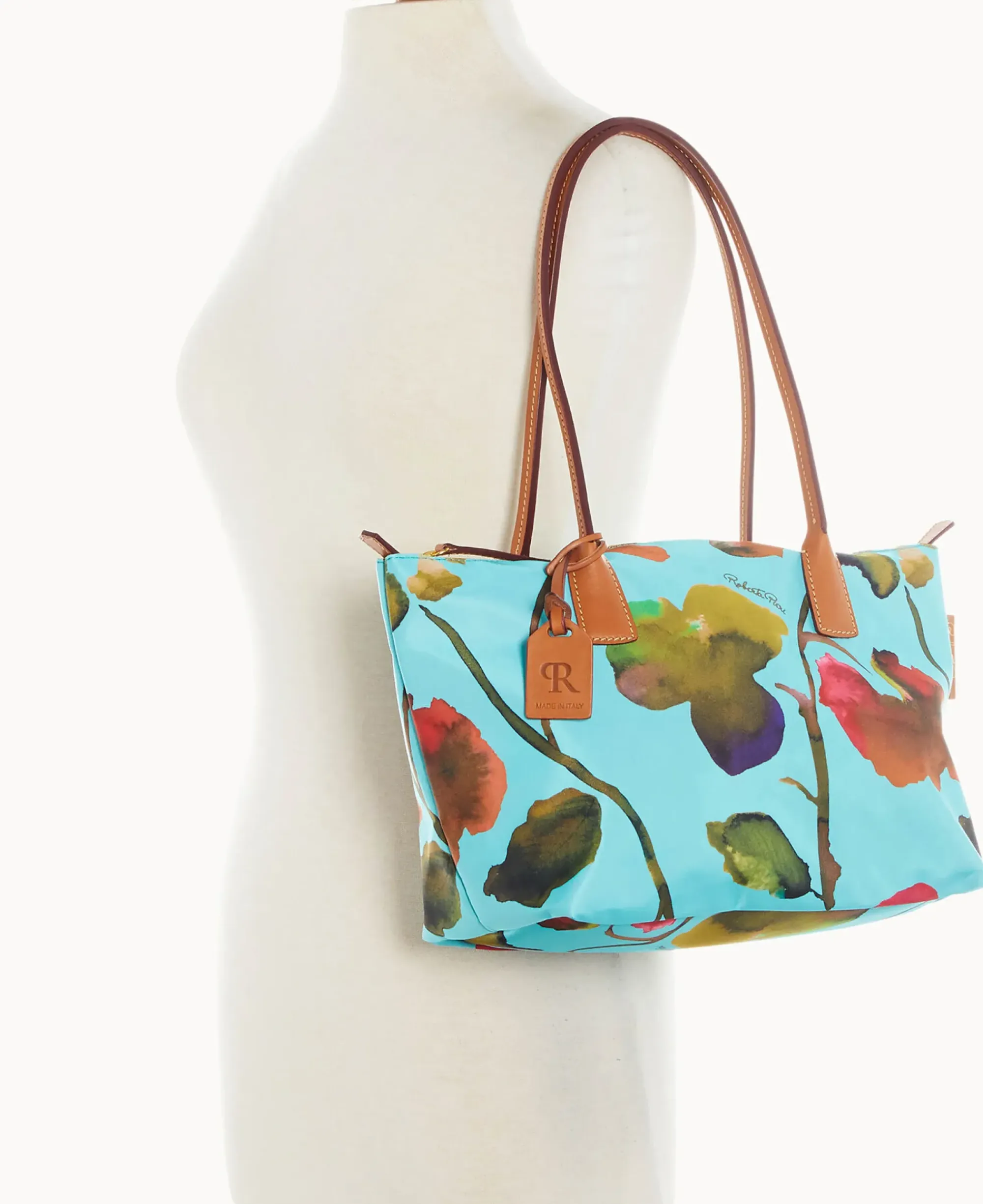 Dooney & Bourke Printed Fabric|Shoulder Bags<Roberta Pieri Flower Classic Sm Robertina Tote w Long Handle Light Blue