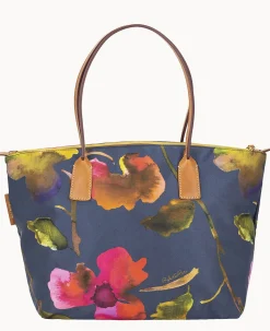 Dooney & Bourke Ready For the Getaway|Printed Fabric<Roberta Pieri Flower Classic Large Robertina Tote Navy