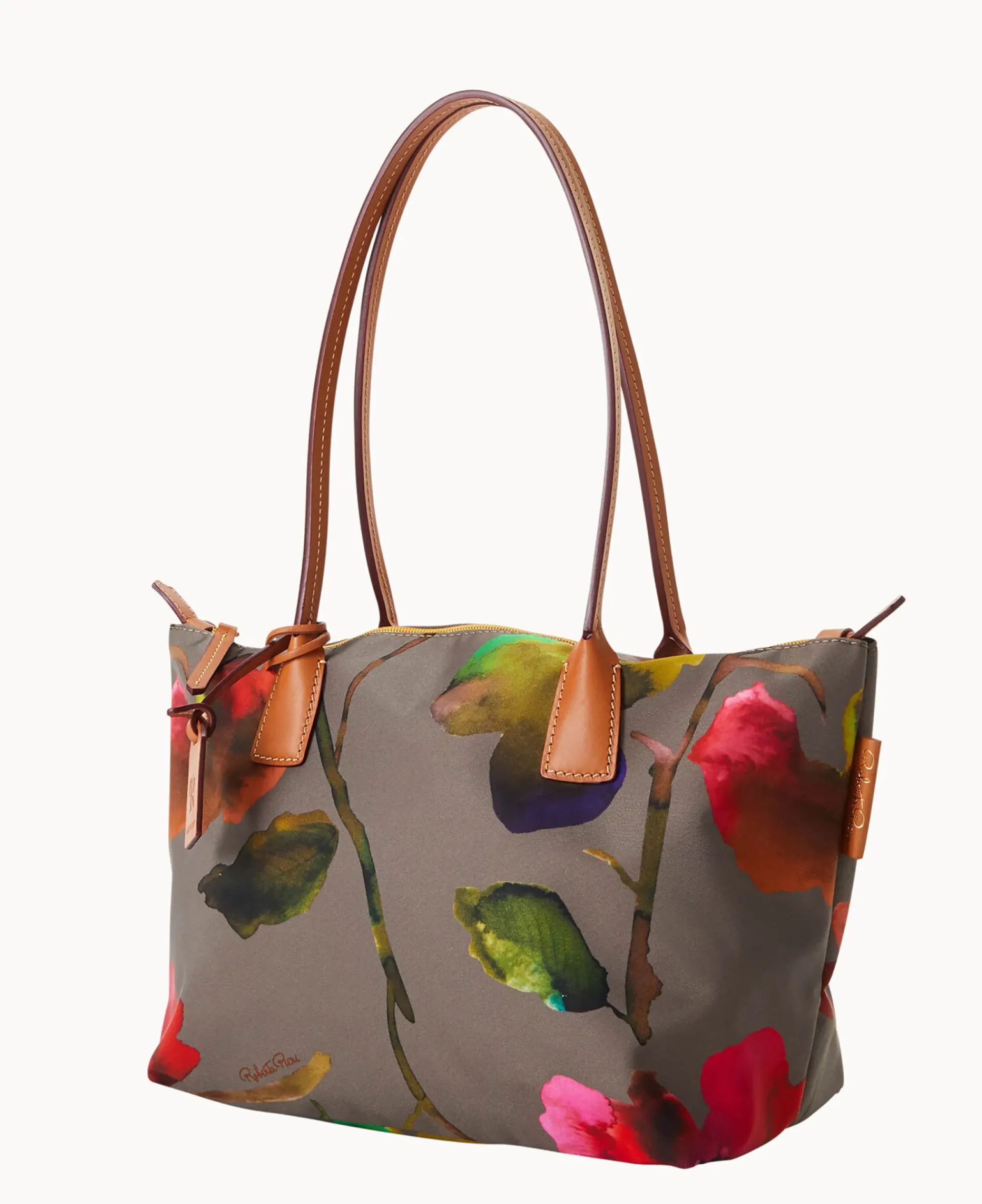 Dooney & Bourke Printed Fabric|Shoulder Bags<Roberta Pieri Flower Classic Sm Robertina Tote w Long Handle Taupe