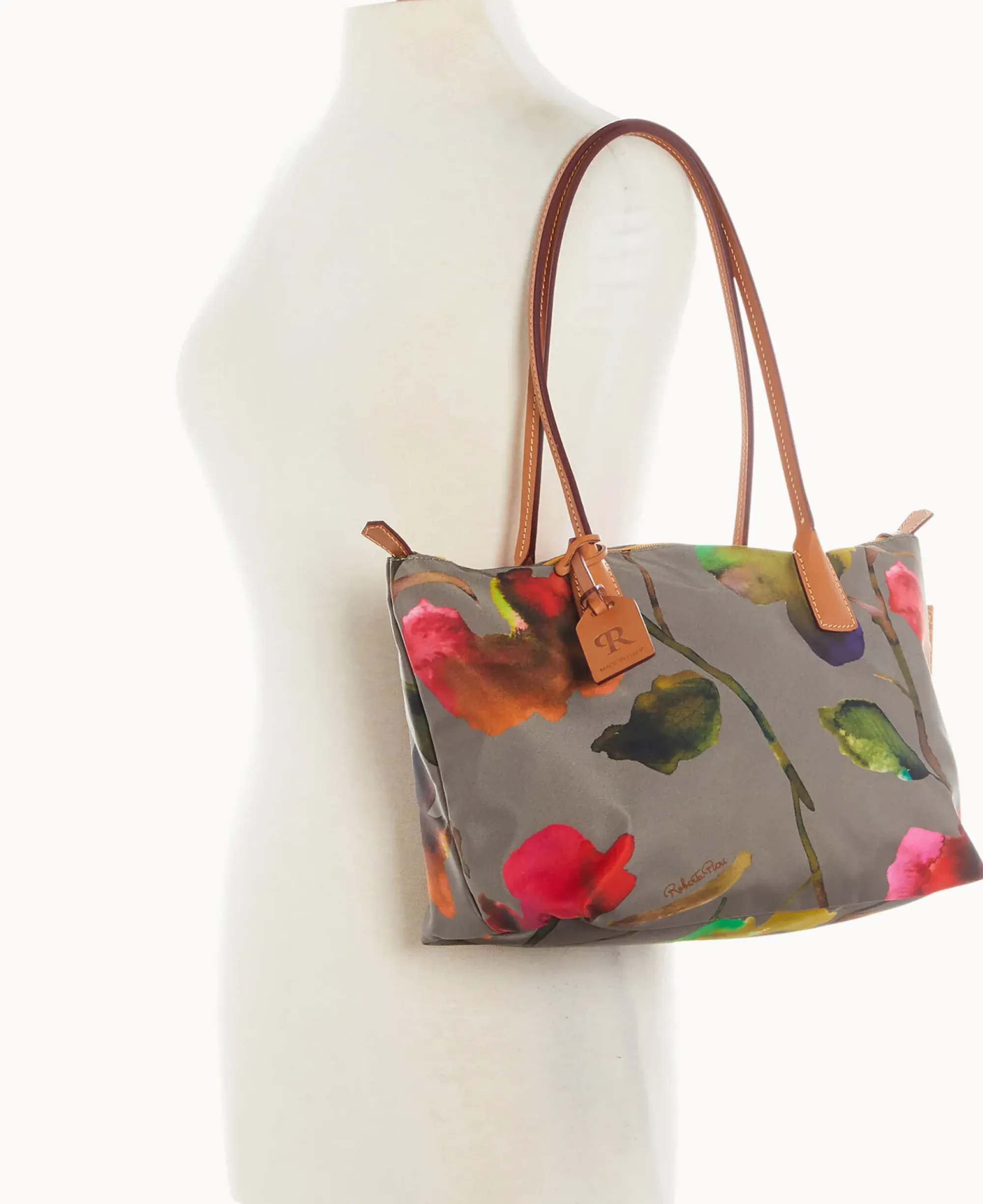 Dooney & Bourke Printed Fabric|Shoulder Bags<Roberta Pieri Flower Classic Sm Robertina Tote w Long Handle Taupe