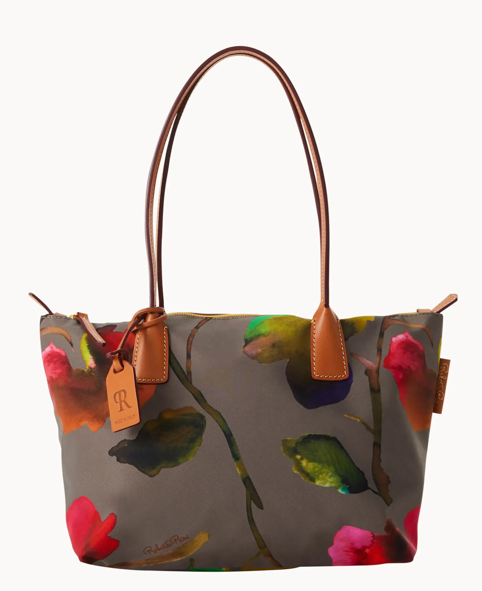 Dooney & Bourke Printed Fabric|Shoulder Bags<Roberta Pieri Flower Classic Sm Robertina Tote w Long Handle Taupe