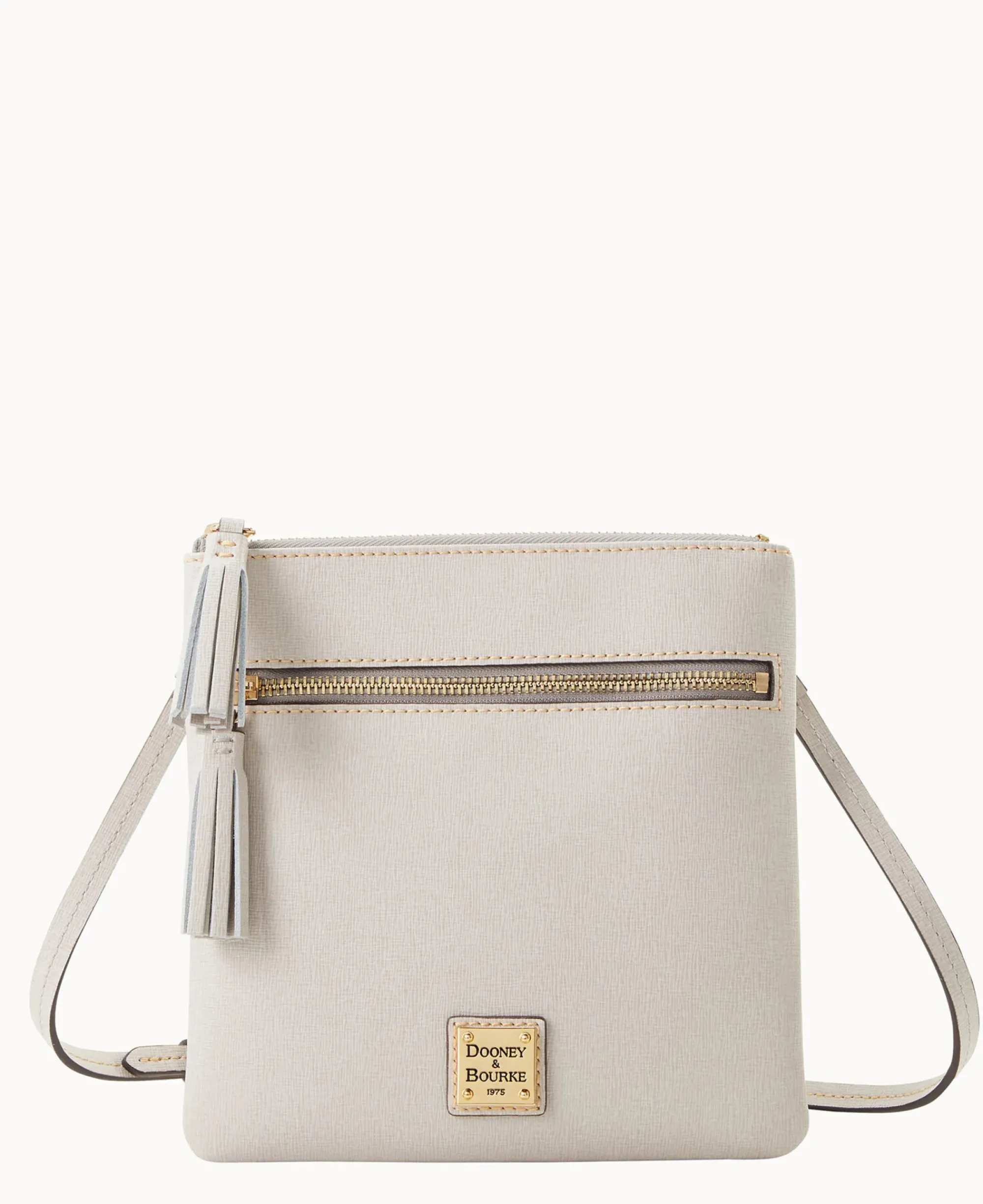 Dooney & Bourke The Saffiano Collection|Textured Leather<Saffiano Double Zip Tassel Crossbody Ecru
