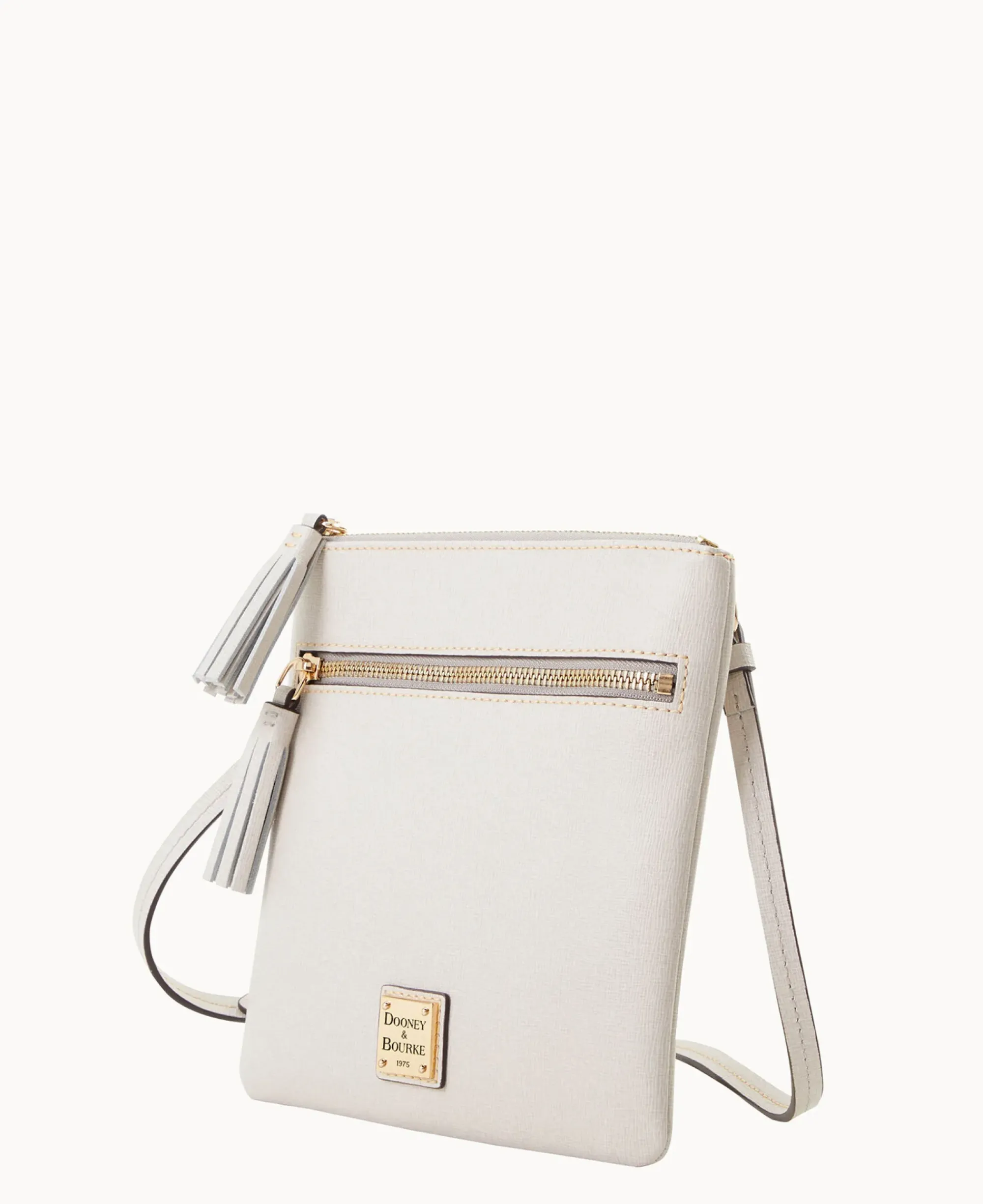 Dooney & Bourke The Saffiano Collection|Textured Leather<Saffiano Double Zip Tassel Crossbody Ecru