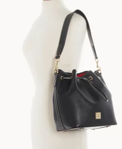 Dooney & Bourke The Saffiano Collection|Textured Leather<Saffiano Drawstring Black