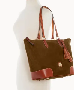 Dooney & Bourke Textured Leather|Shoulder Bags<Suede Career Tote Olive