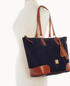 Dooney & Bourke Textured Leather|Shoulder Bags<Suede Career Tote Navy