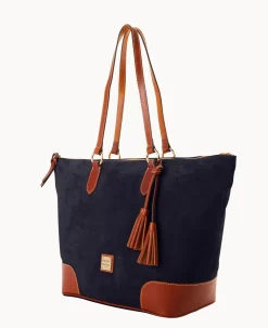 Dooney & Bourke Textured Leather|Shoulder Bags<Suede Career Tote Navy